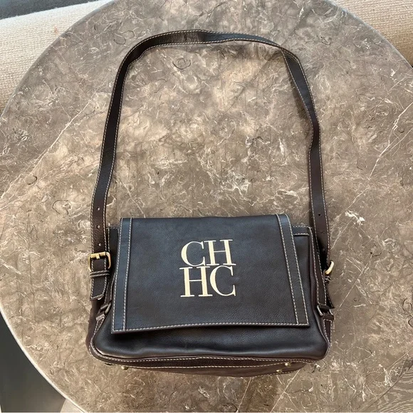 Vintage Carolina Herrera CH Brown Crossbody Messenger Bag